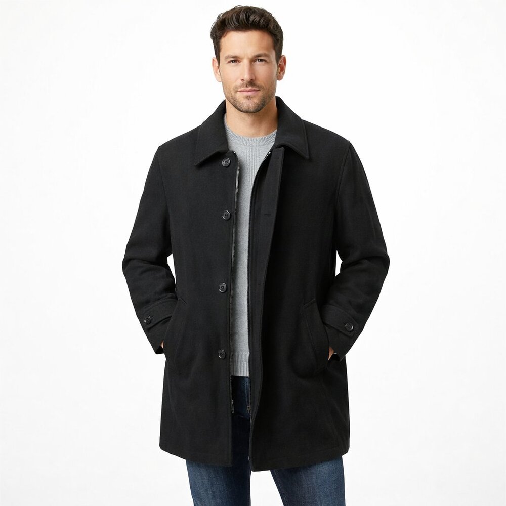 Schneiders Salzburg Ulrich Austria Wool Zip Up Coat Mens 46 (XL) Black‎ Overcoat